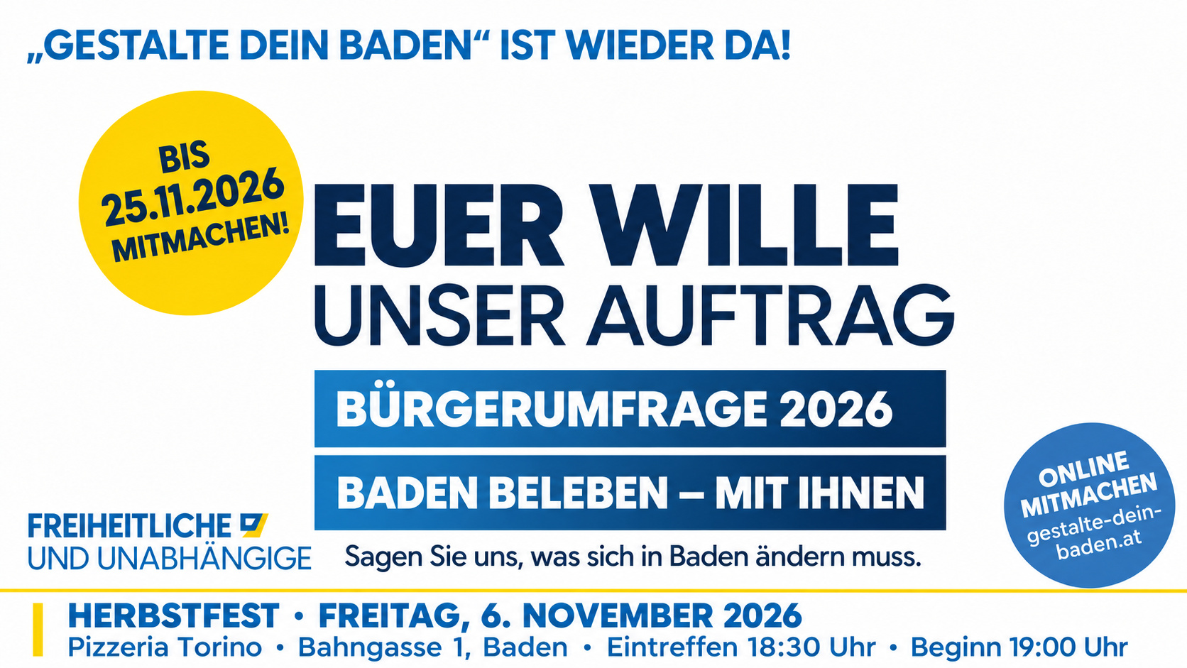 Bürgerumfrage 2026 – Euer Wille, unser Auftrag – Baden beleben mit Ihnen